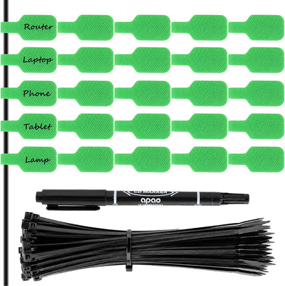 Handwriting Cable Tags Reusable Zip Ties 50PCS,100 Cable Ties & Pen