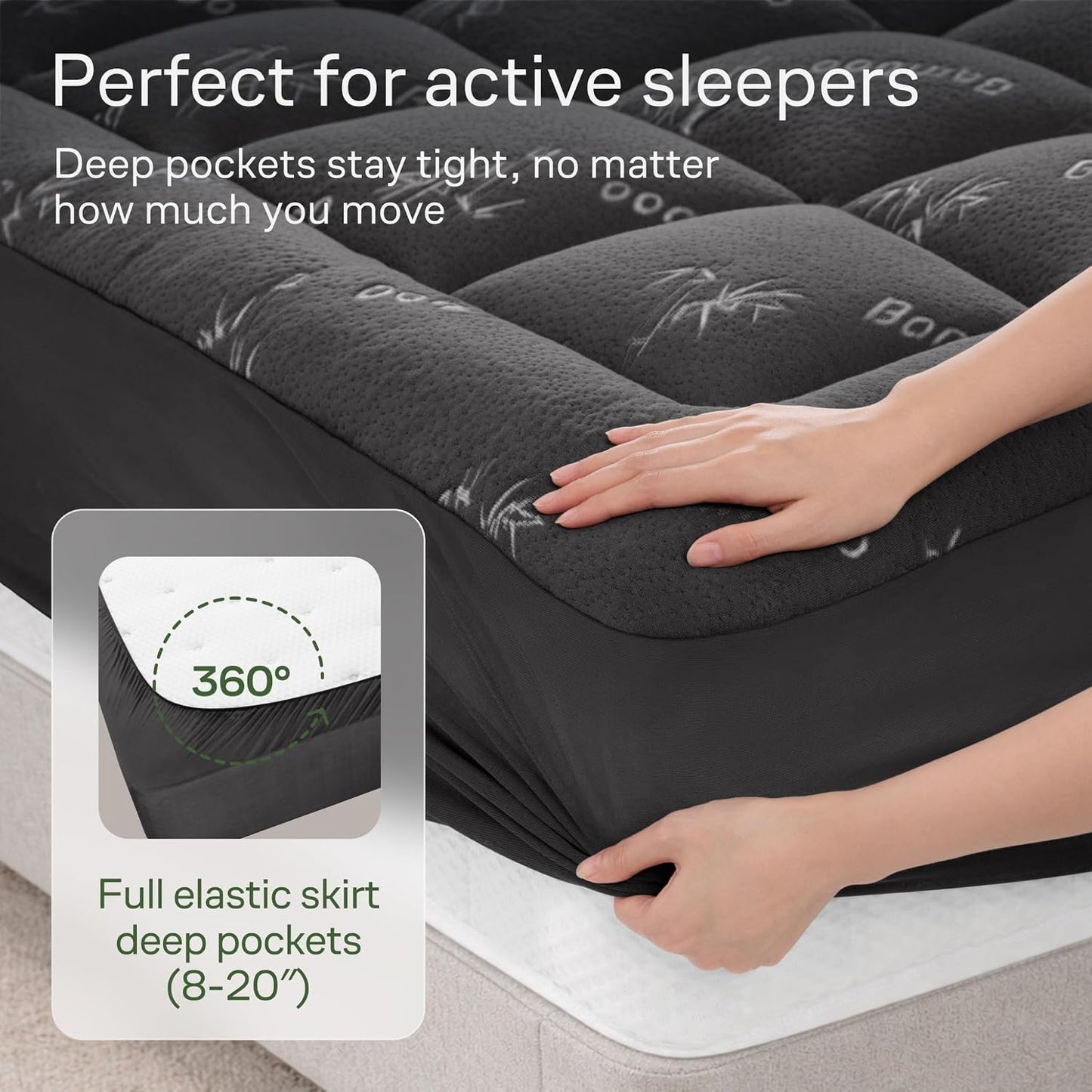 Niagara Sleep Solution Ultra Soft Queen Size Mattress Topper - Rayon Derived from Bamboo Pillow Top Mattress Pad for Back Pain Relief - Naturally Cooling for Hot Sleepers, Green