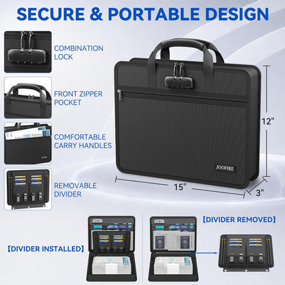 JOOFIRE Fireproof File Organizer with Lock&10 Pack Clear Binder Pockets