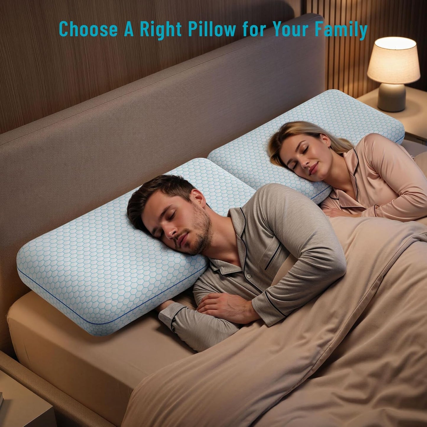 CushyOasis Memory Foam Pillows for Side, Back and Stomach Sleepers, Set of 2, Bed Pillow with Washable Cover and Breathable Mesh, Bed Pillow for Sleeping (Blue，Standard Size)