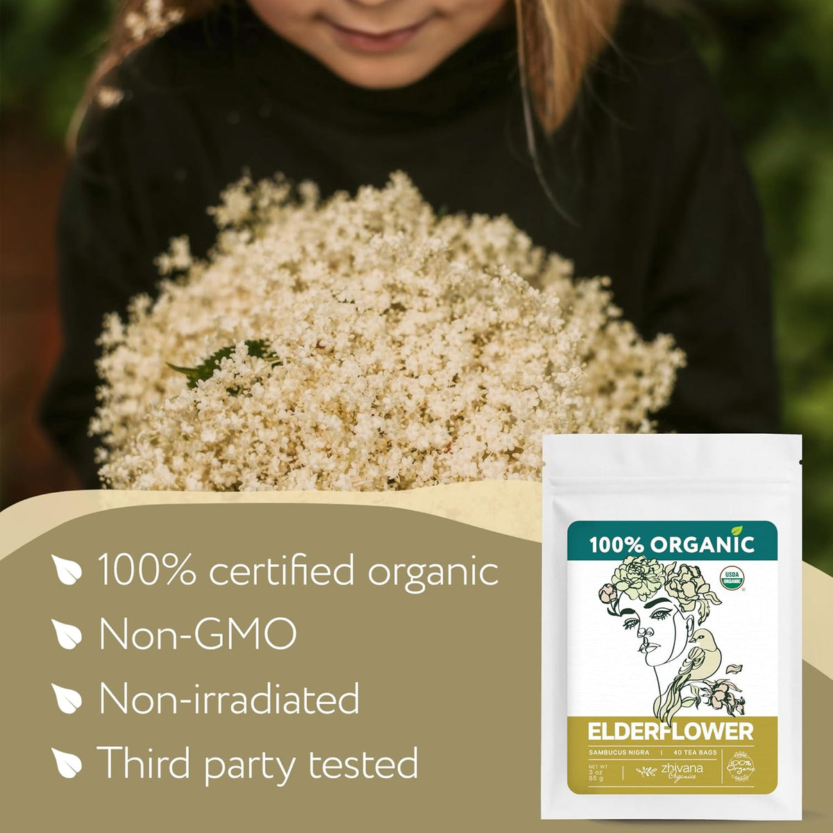 Organic Elderflower Tea (40 Bleach-Free & Microplastic-Free TeaBags) - Elder Flowers
