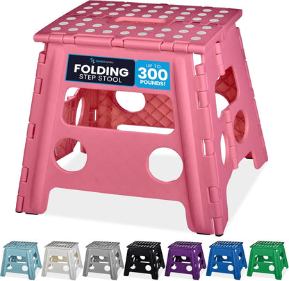 Handy Laundry Folding Step Stool - Sturdy Enough Collapsible Stool to Support Adults - Opens Easy with One Flip - Great for Kitchen, Bathroom or Bedroom (Black - 9 Inch)