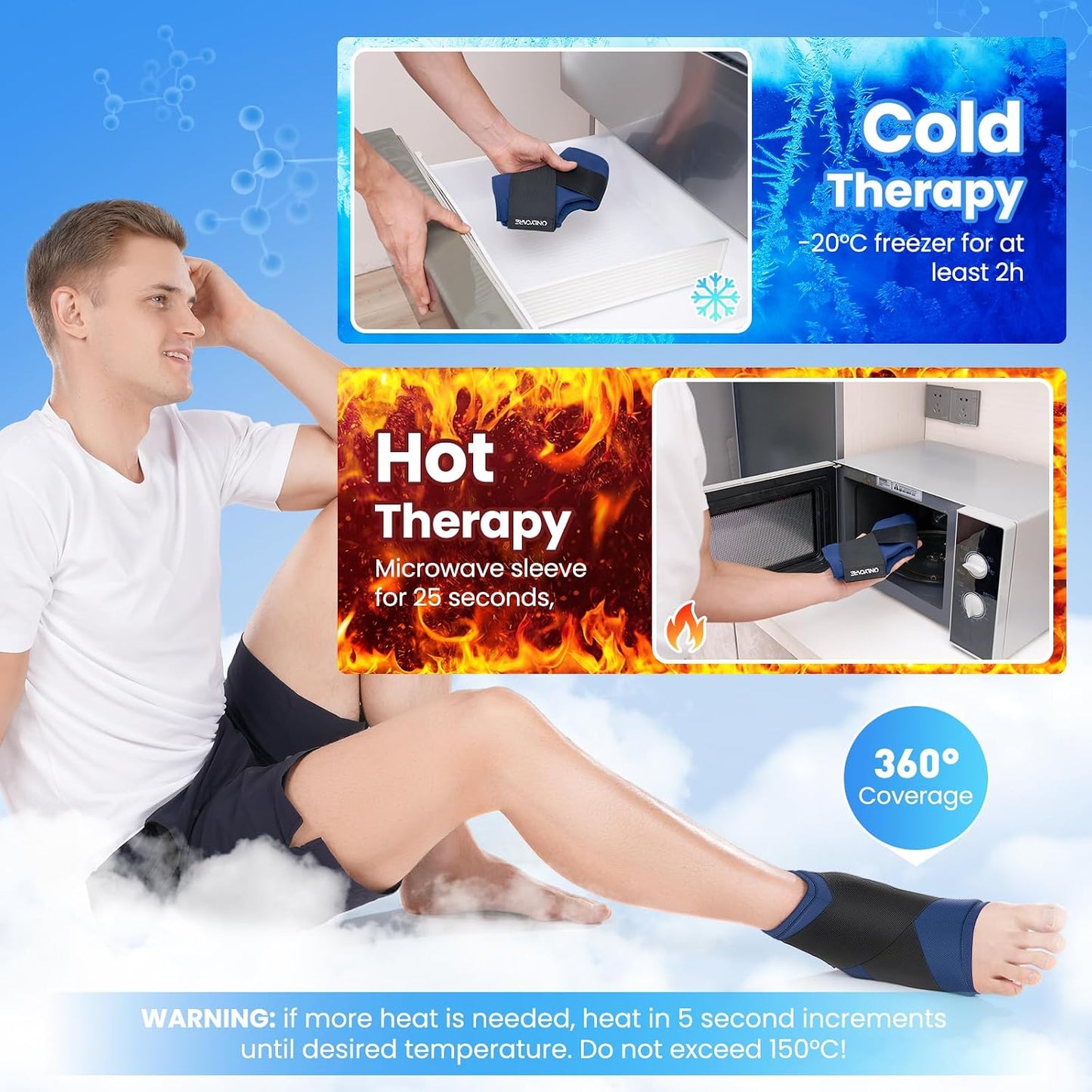 ONLYCARE Ankle Ice Pack Wrap for Swelling, Upgraded Gel Ice Pack Reusable, Hot Cold Therapy, Cold Pack for Sprained Ankle Injuries, Achilles Tendonitis, Plantar Fasciitis