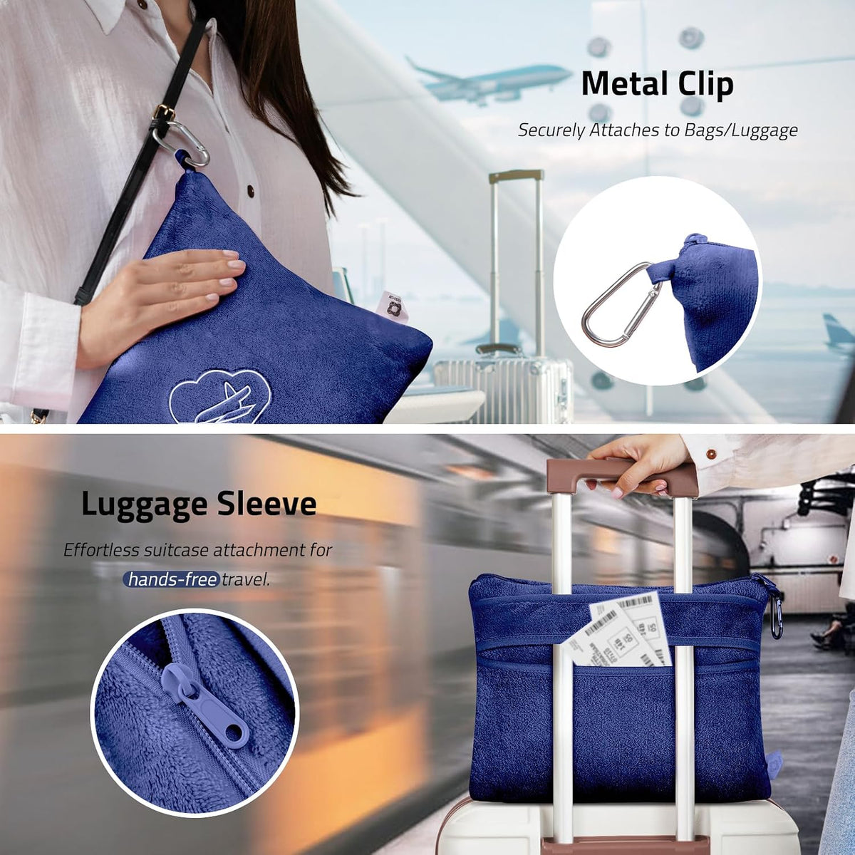 Travel Blanket Pillow,Airplane Blanket Compact with Bag Eye Mask, Ultra-Soft,Warm & Lightweight Included,Travel Essentials for Women & Men, Luggage Sleeve & Backpack Clip 65x40 in, Grey