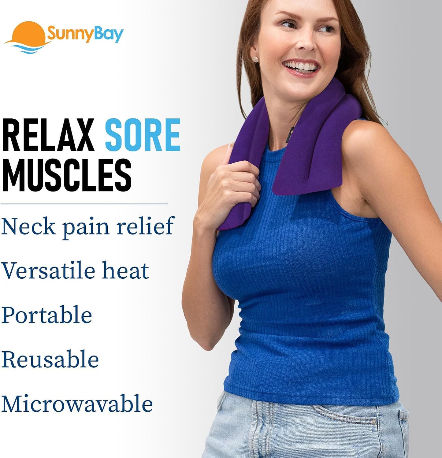 SunnyBay Microwavable Heating Pad for Neck and Shoulder, Heated Neck Wrap, Microwave Heat Pad, Weighted Beanbag Moist Hot or Cold Compress, 2.2 lbs, 26x4 Inches, Navy Blue