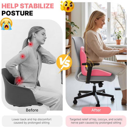 Ergonomic Seat Cushion, Office Chair Seat Cushions with L-Shaped Design, Memory Foam Orthopedic Cushion with Coccyx Hollow, Lumbar Support & Tailbone Pain Relief for Car, Truck, Gaming Chair (Black)
