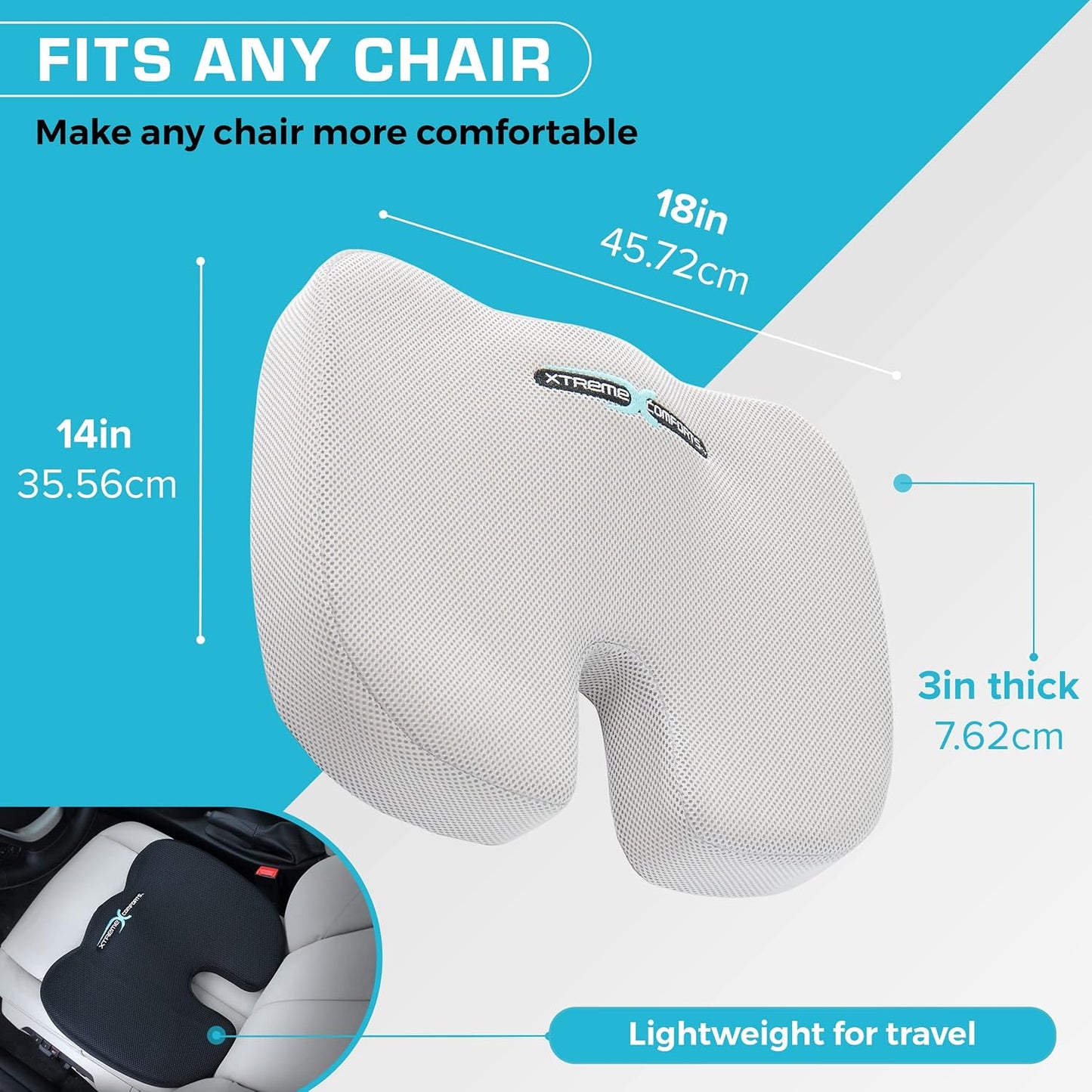 Xtreme Comforts Seat Cushions | Office Chair Cushions for Desk, Car, Wheelchair| Ergonomic Memory Foam Seat Cushion for Support & Comfort | Helps Improve Sitting Posture for Work & Body Relief (1 Pc)