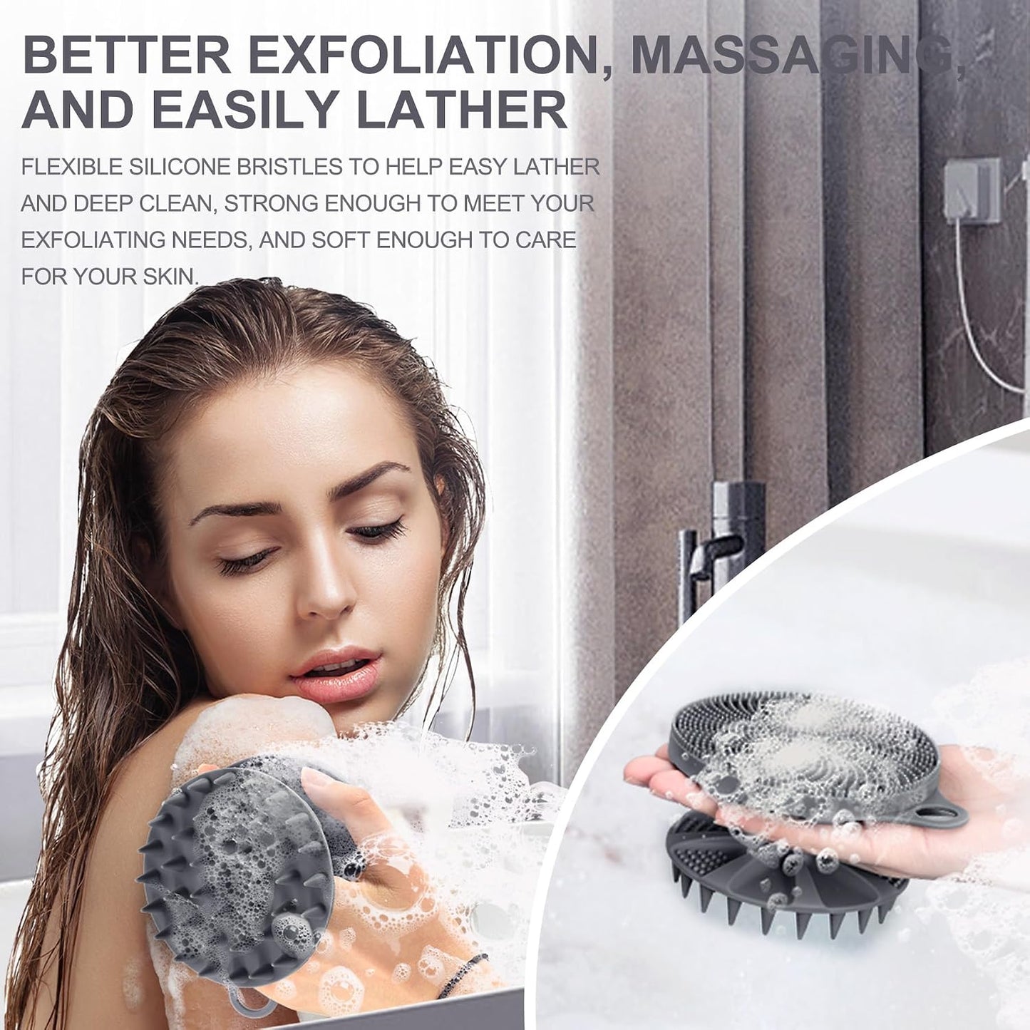INNERNEED 2-in-1 Silicone Body Scrubber and Scalp Massager Shampoo Brush, Food-Grade Soft Material, More Hygienic, Easily Lather, Convenient for Travel, Gym, Business,etc (Pink)