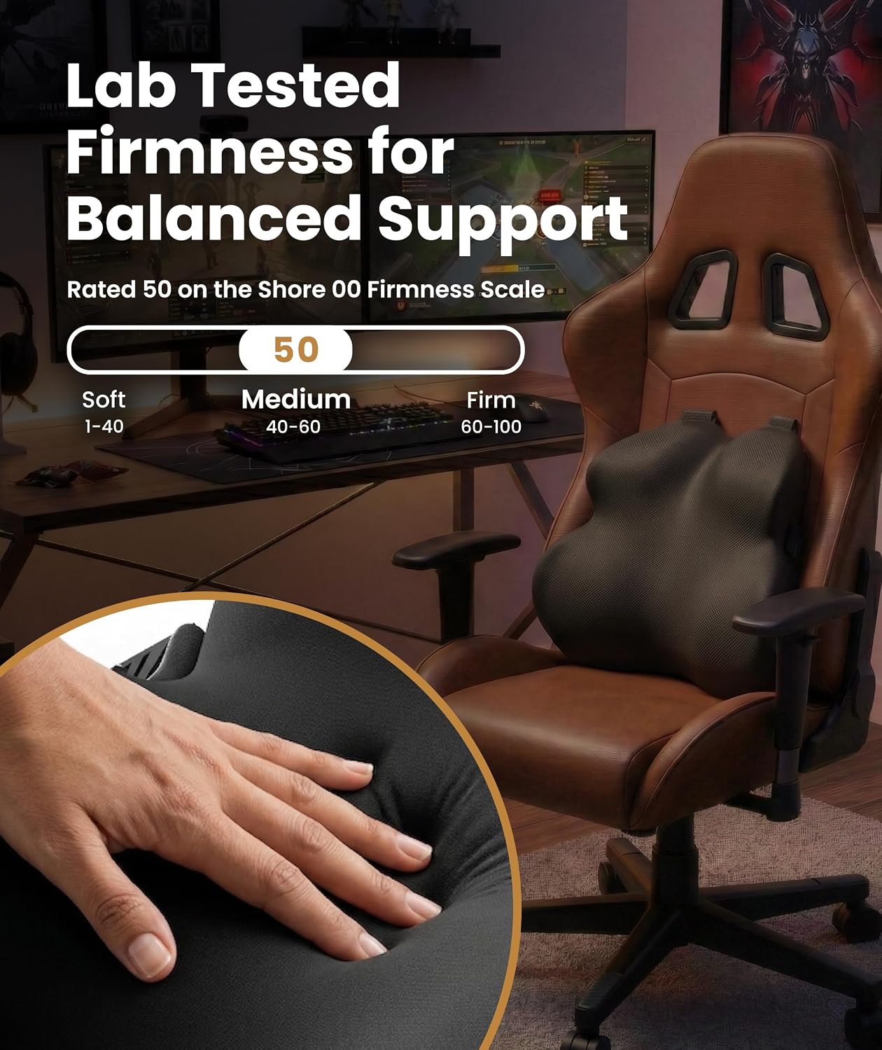 Everlasting Comfort Lumbar Support Pillow for Office Chair - Memory Foam Back Cushion for Car Seat - Promotes Better Posture, Back Pain Relief - Ideal Gaming and Desk Chairs Work and Home Essentials