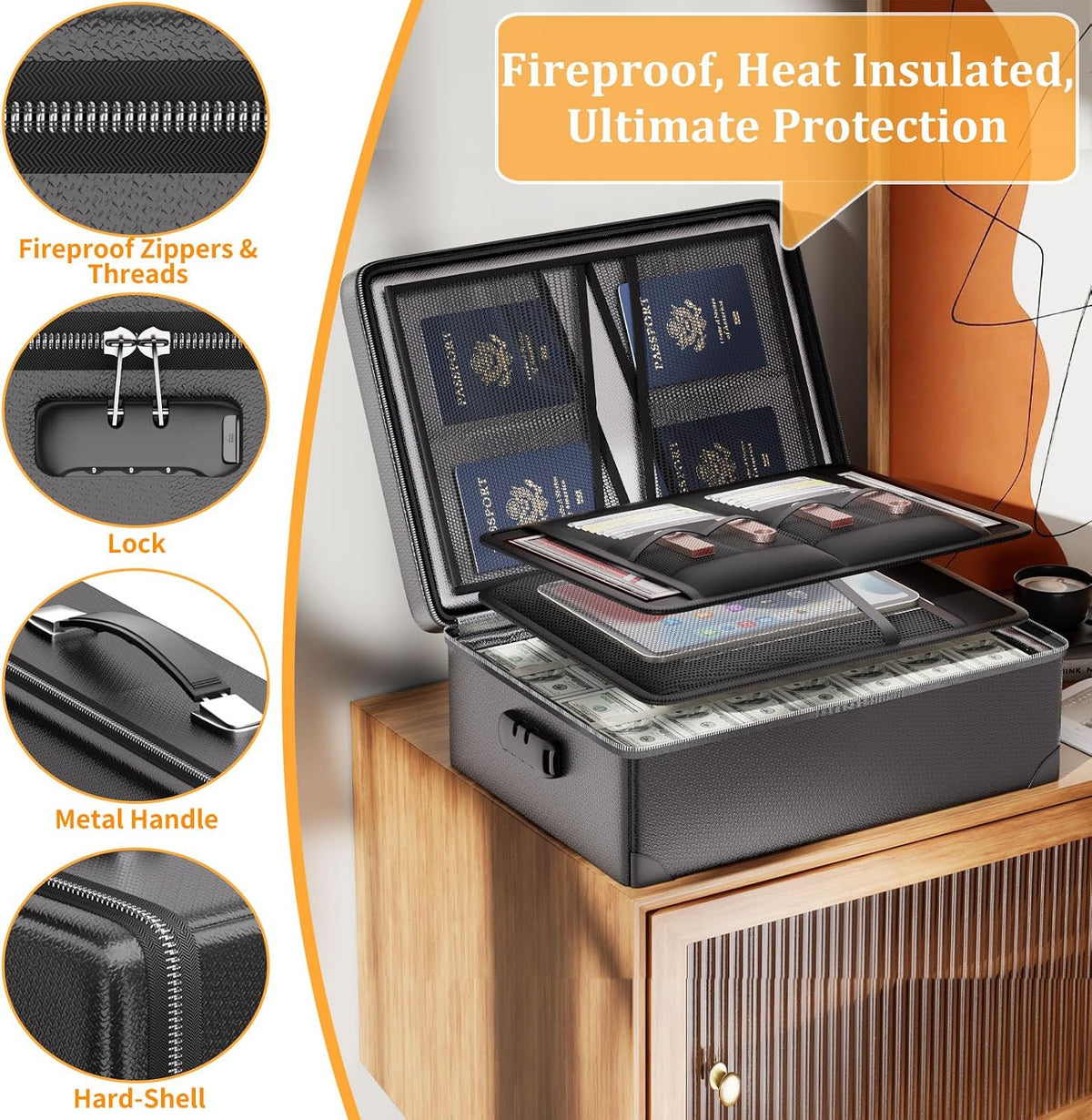 DocSafe 5200°F Fireproof Document Organizer Box with Lock, Heat Insulated