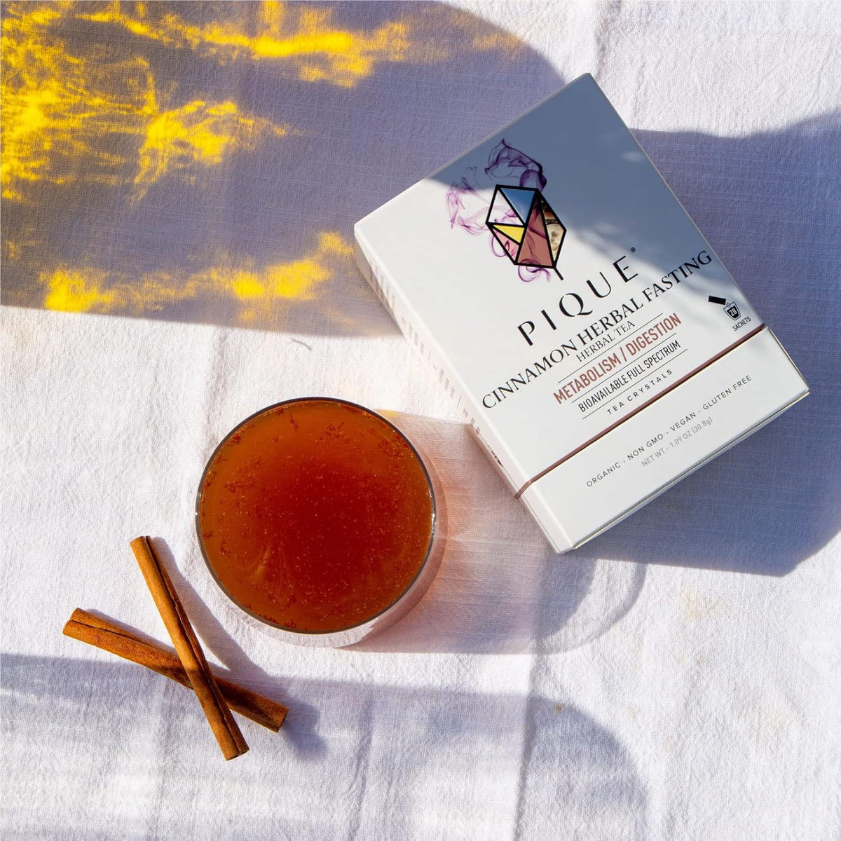 Pique Organic Cinnamon Spice Herbal Tea Crystals - Caffeine-Free Fasting Tea for Healthy Digestion, Warming Cinnamon Supports Healthy Metabolism - 28 Single Serve Sticks (Pack of 1)