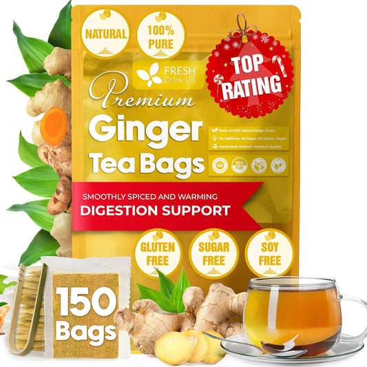 FreshDrinkUS, Premium Ginger Root Tea Bag, 150 Count, Pure, Caffeine Free