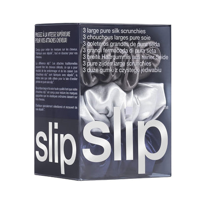 slip Large Scrunchie Multi | Set of 3 Pure Silk Large Scrunchies | Includes 1 Pink, 1 Caramel, 1 Black | 100% Mulberry Silk, Anti-Crease, Gentle on Hair, Reduces Breakage | Stylish & Durable