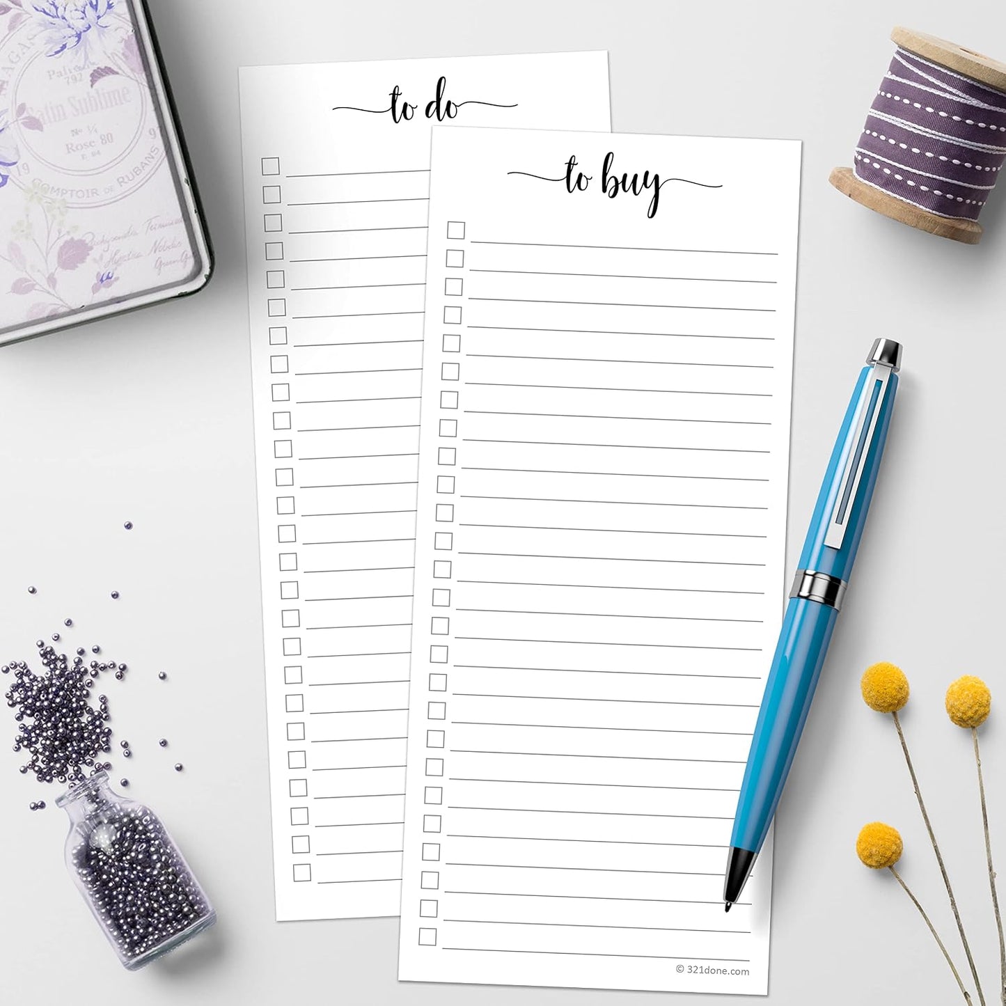 321Done To Do List Notepad, 2-Pack 50 Sheets Each, 3.7x8.5 College Ruled Pad, 70lb Matte Paper, Note Pad for Shopping List, Checklist To-Dos Tasks Planning for Home Office, Made in USA