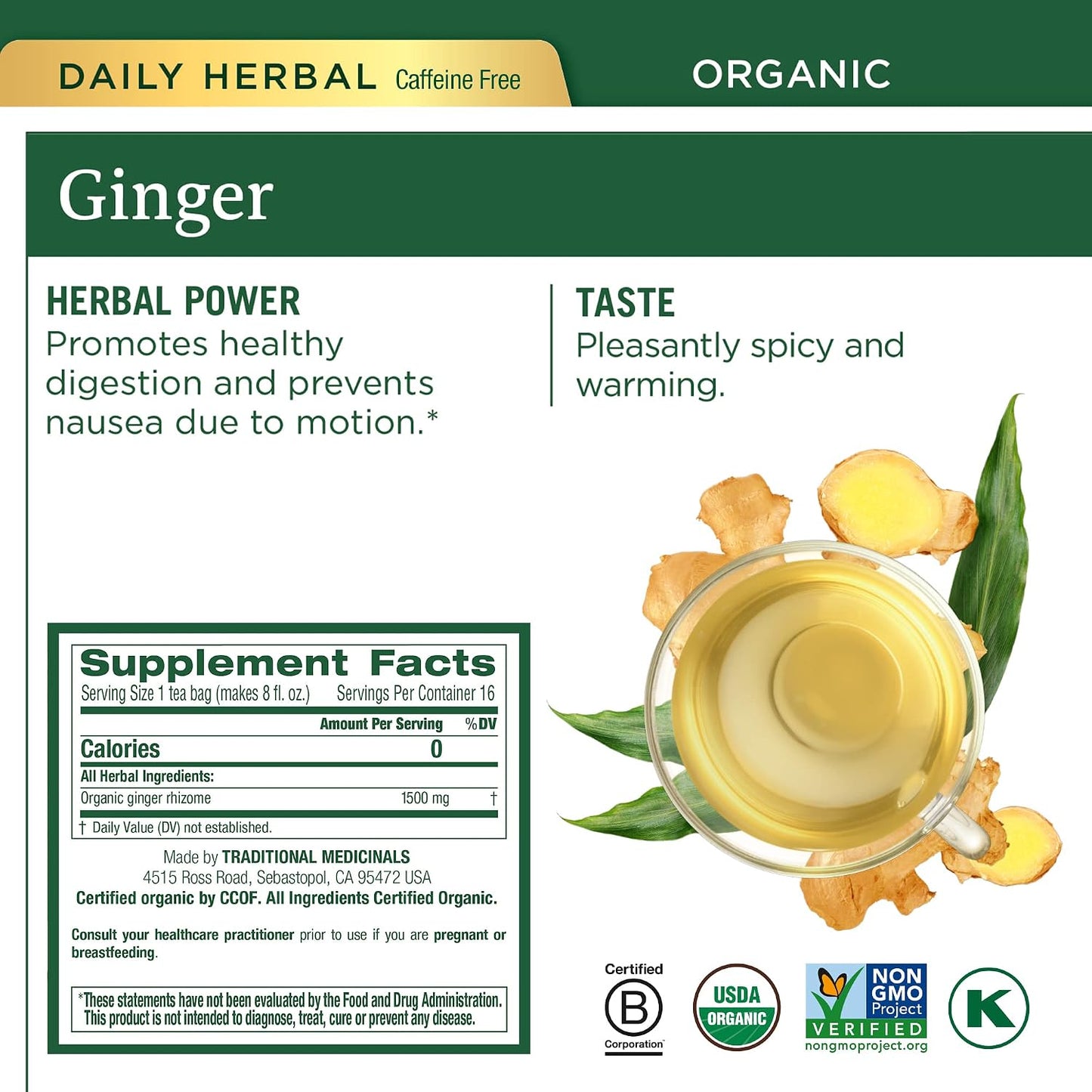 Traditional Medicinals Organic, Peppermint Tea - Helps Soothe Belly from Occasional Gas and Bloating - Kosher, Non-GMO, Caffeine-Free, Compostable - 16 Tea Bags