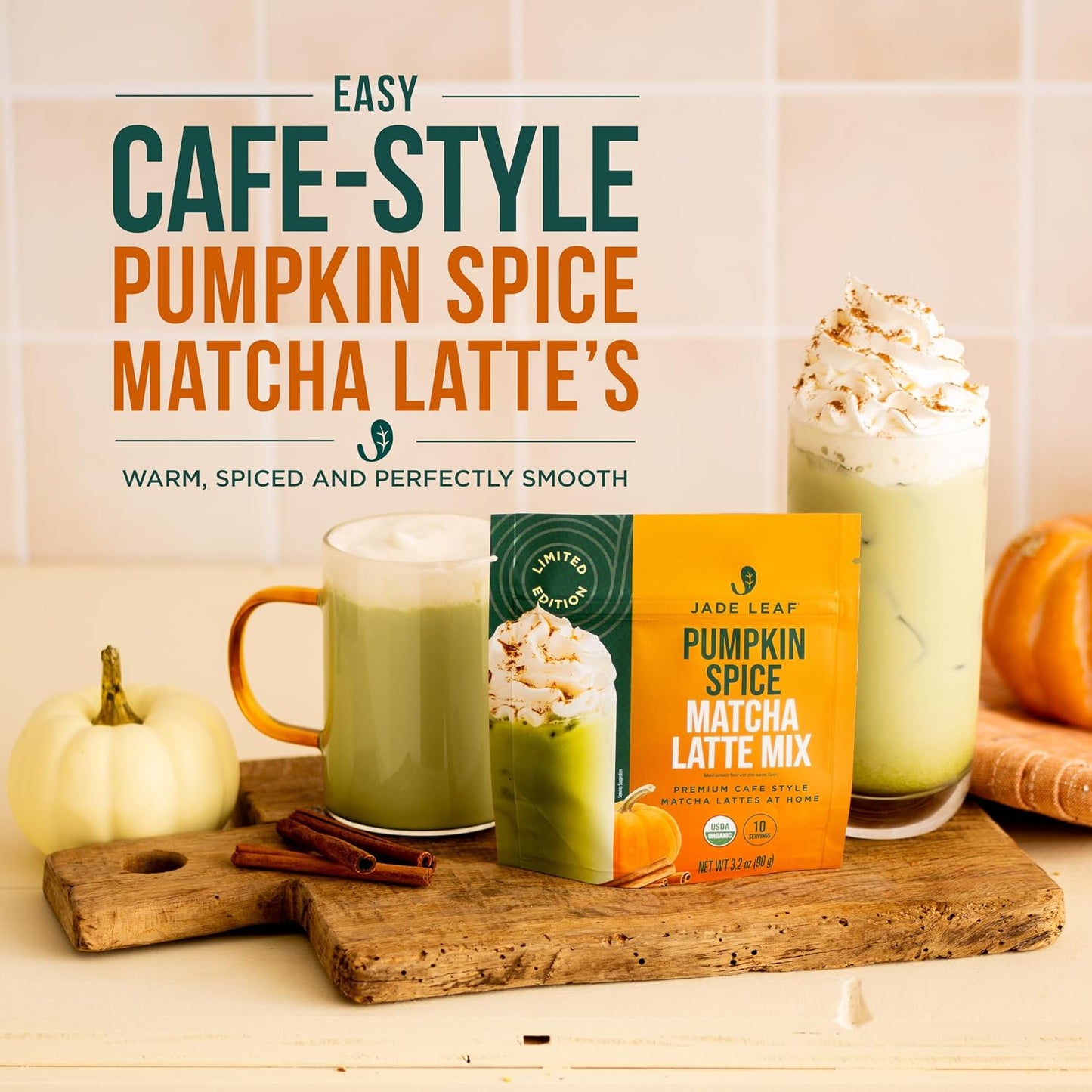 Jade Leaf Matcha NEW Organic Pumpkin Spice Matcha Latte Mix - Authentic Japanese Matcha Powder Slightly Sweetened with Organic Cane Sugar for Café Style Blend, 3.2 Ounce / 91g (Pack of 1)