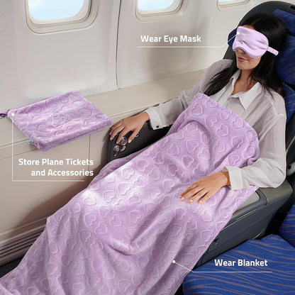 Travel Blanket Pillow,Airplane Blanket Compact with Bag Eye Mask, Ultra-Soft,Warm & Lightweight Included,Travel Essentials for Women & Men, Luggage Sleeve & Backpack Clip 65x40 in, Grey