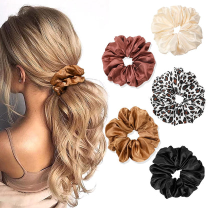16 Pcs Scrunchies for Women - Black Satin Silk Scrunchies for Girls Hair Ties Elastics Bands Ponytail Holder Hair Accessories