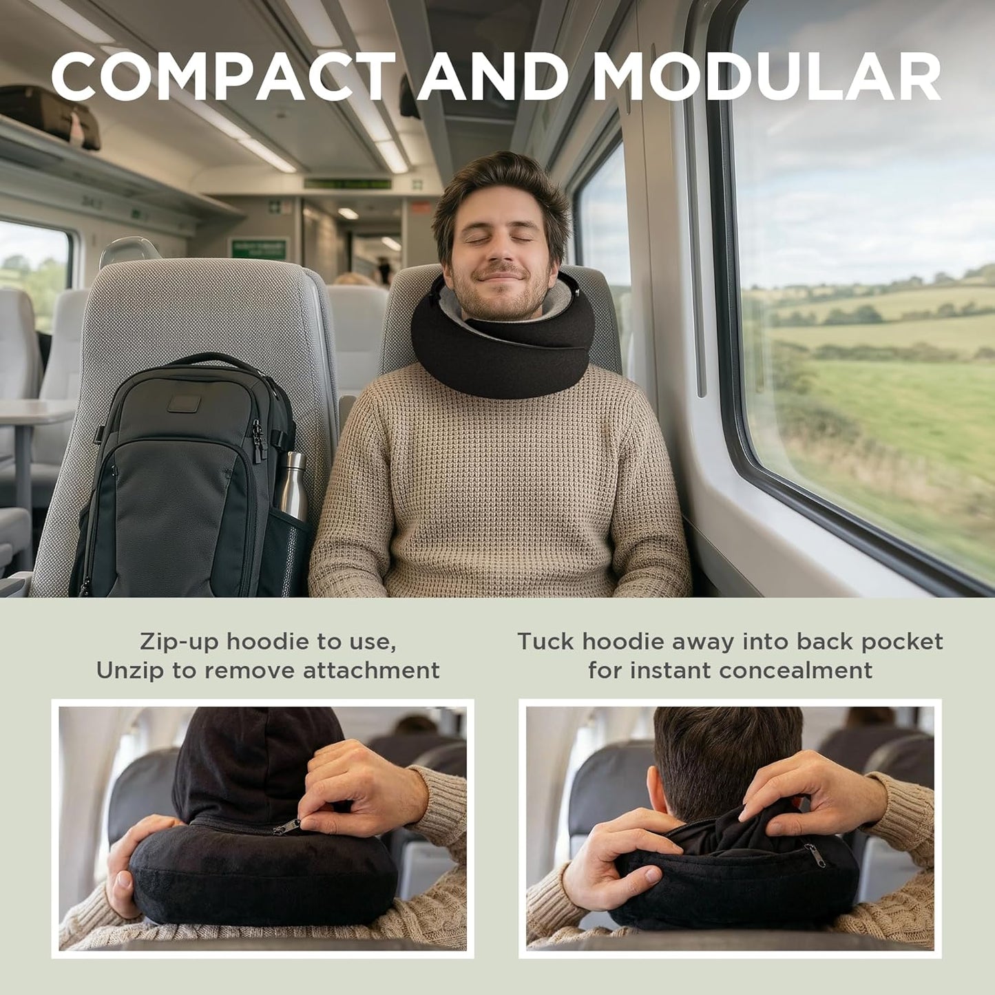 Dot&Dot Twist Memory Foam Travel Pillow, Bendable Neck Pillow for Airplane, Car and Home, 26-Inch Adjustable Roll with Washable Cotton Cover, Gray