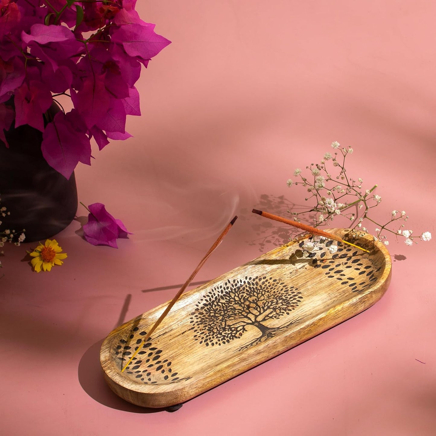Incense Holder-Incense Burner/Ash Catcher-Handmade Wooden Insence Tray Home Decor 11x4x1.2 Inches