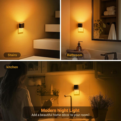 JandCase Night Light, Modern Night Lights Plug into Wall,2 Pack Dusk to Dawn Sensor Nightlight, Amber Brightness Adjustable Nightlight for Kids Bathroom Hallway Kitchen Bedroom Decor