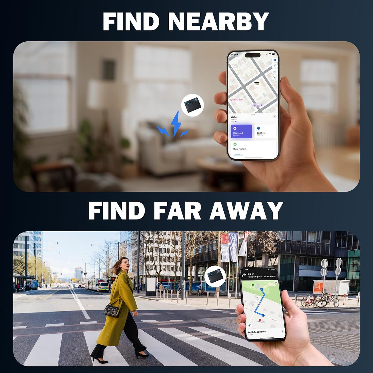 SEINXON Wallet Tracker (iOS Only) IP68 Thin Item Finder Card Luggage Located Bluetooth Works with Apple Find My APP & Network - Magnetic Charger (Slim)