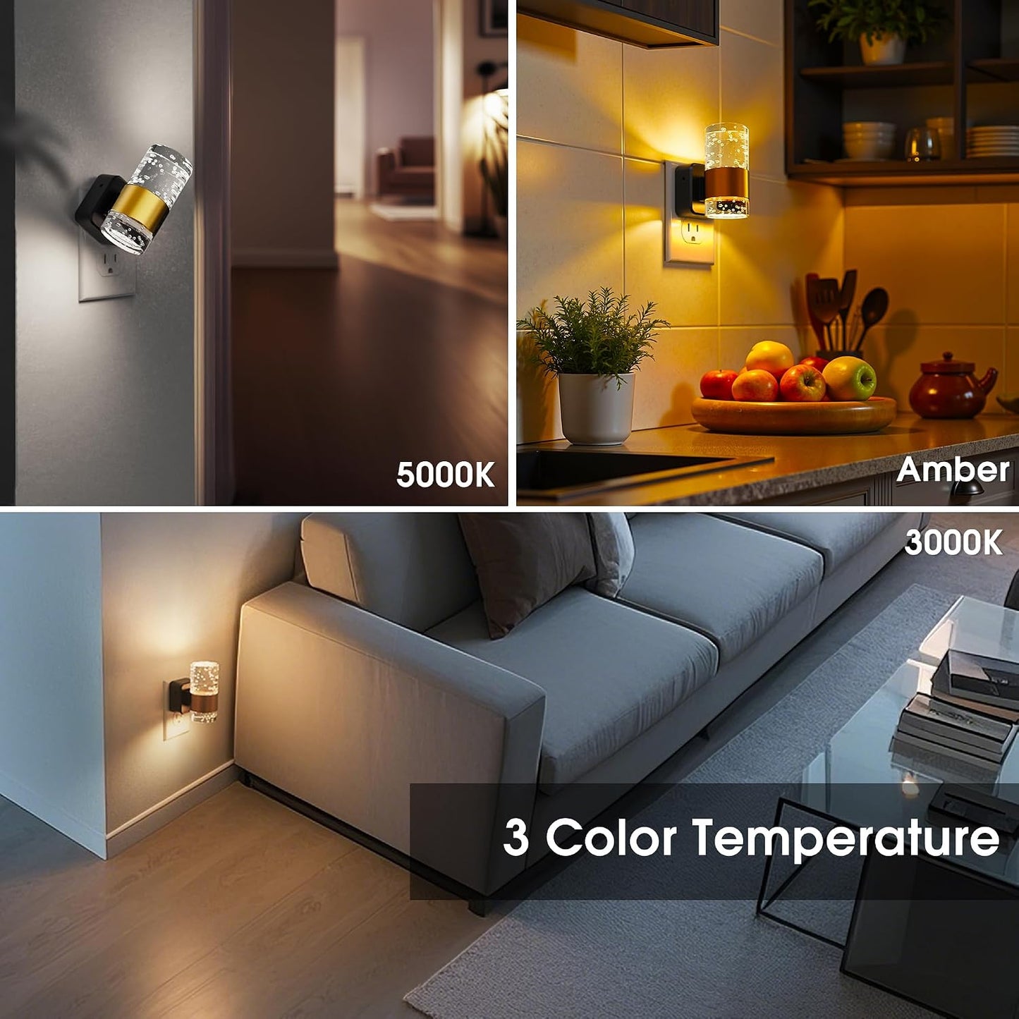 L LOHAS LED Night Lights Plug into wall, Amber Night Light with Adjustable Brightness, Plug in NightLight with Auto Light Sensor, Wall Sconce-Style Design Night Light for Bathroom,Hallway, 2 Pack
