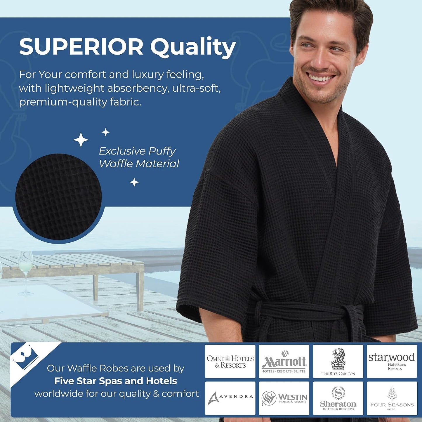 Monarch Square Waffle Spa Kimono Robe for Men or Women