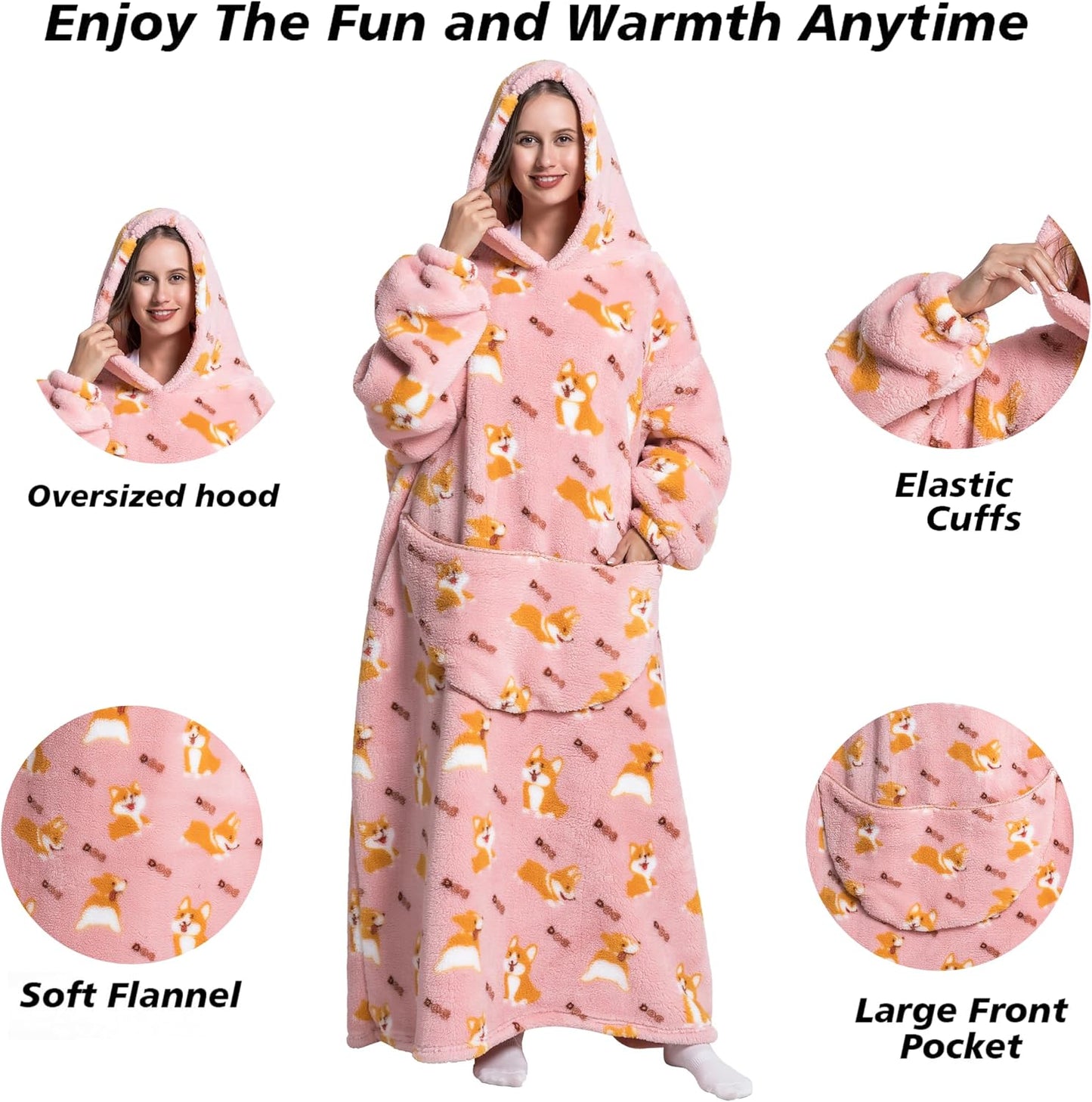 Capecage Blanket Hoodie, Long Hooded Blanket Sweatshirt as Birthday Gifts for Women Men, Long Wearable Blanket for Women Men.