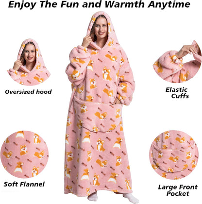 Capecage Blanket Hoodie, Long Hooded Blanket Sweatshirt as Birthday Gifts for Women Men, Long Wearable Blanket for Women Men.