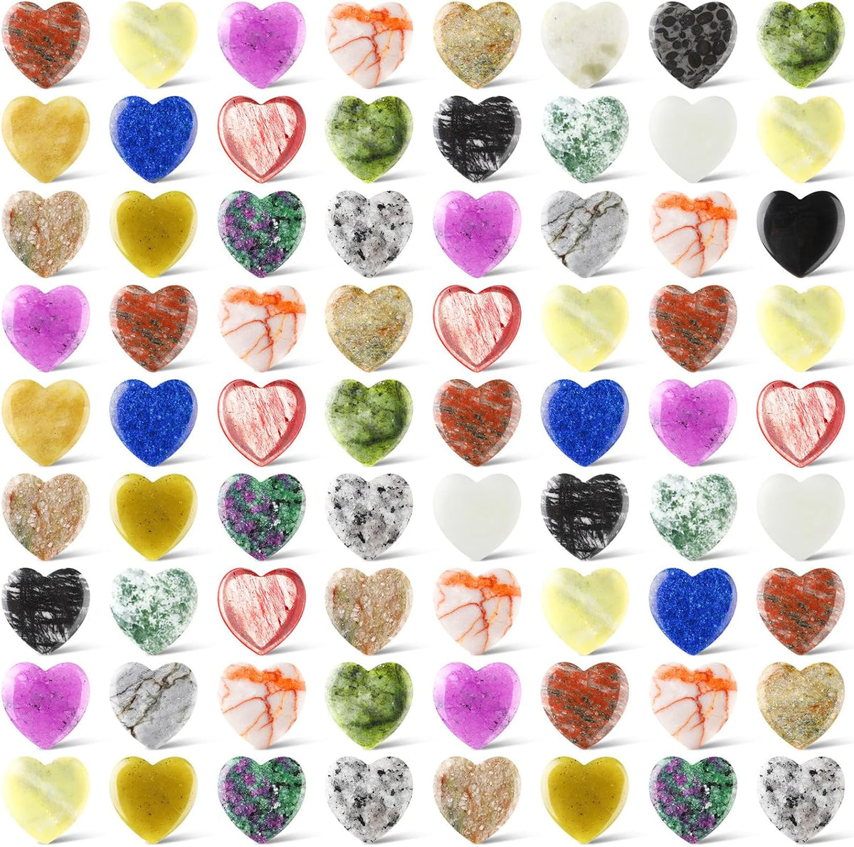 Nuenen 72 Pcs Heart Worry Healing Stone 0.8 in Polished Crystal Chakra Gems