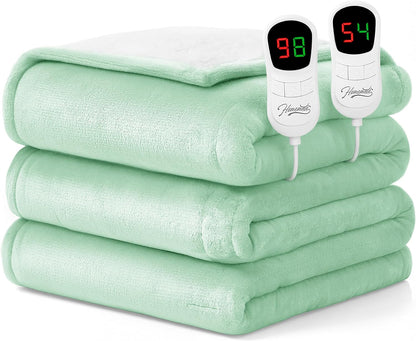 Homemate Heated Blanket Electric Throw - 50"x60" Heating Blanket Throw 1/2/4/6/8 Hours Auto-Off 10 Heat Level Over-Heat Protection Flannel Sherpa ETL Certification