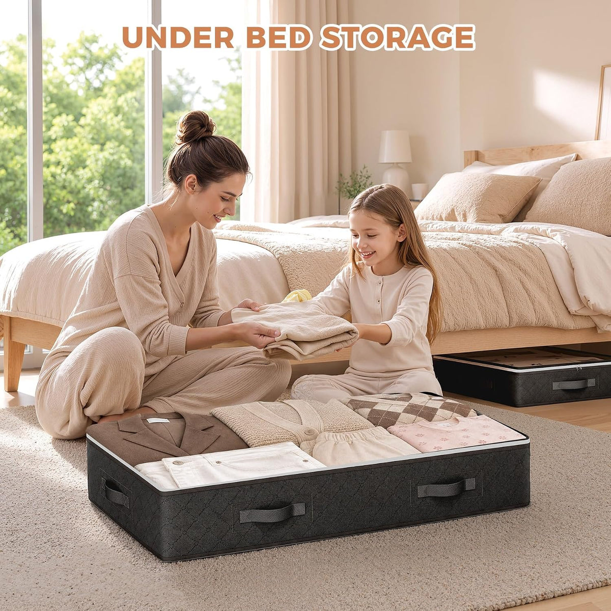 Budding Joy 95L Under Bed Storage Containers, 4 Pack Closet Organizers Grey