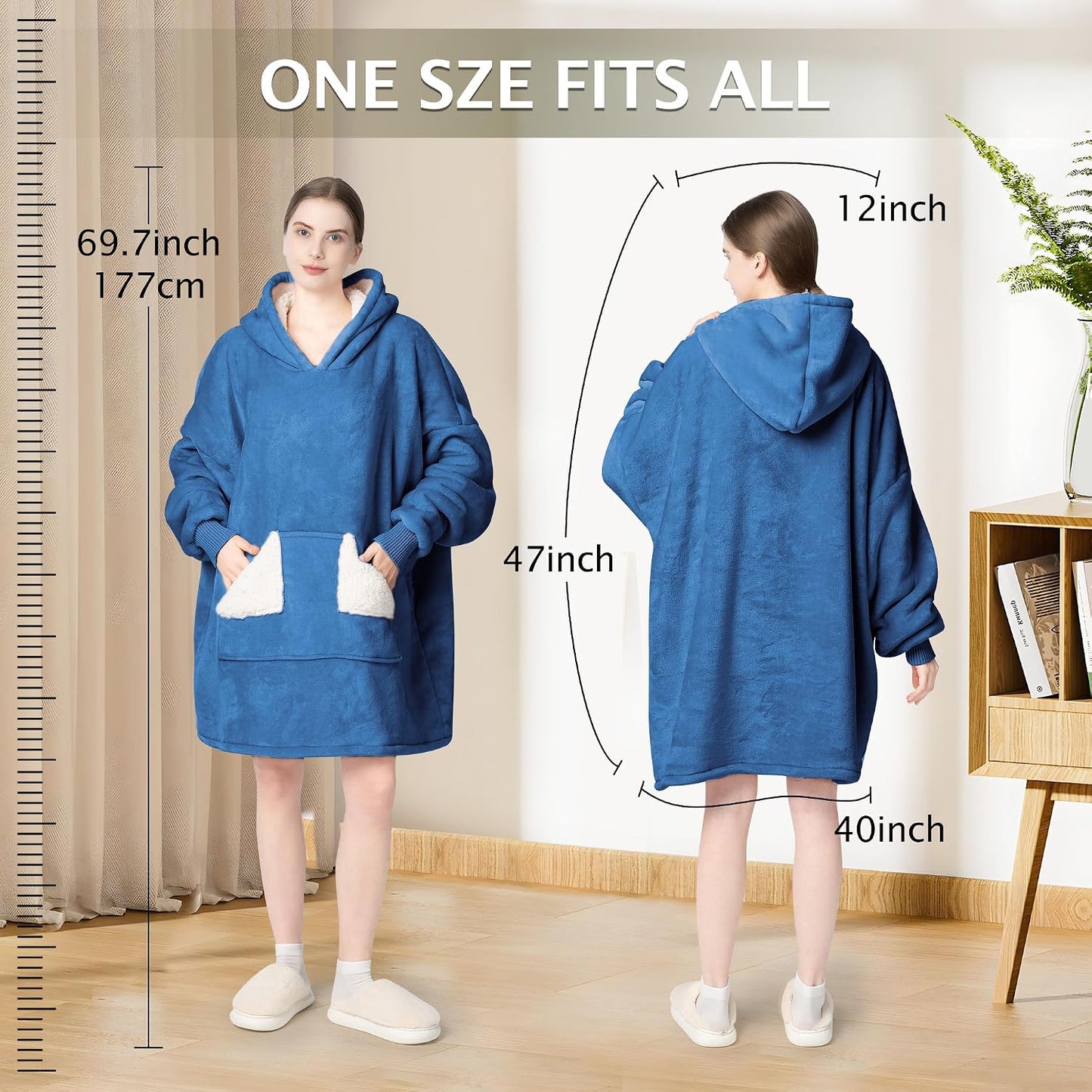Touchat Wearable Blanket Hoodie, Oversized Sherpa Blanket Sweatshirt with Hood Pocket and Sleeves, Super Soft Warm Plush Hooded Blanket for Adult Women Men, One Size Fits All (Pink)