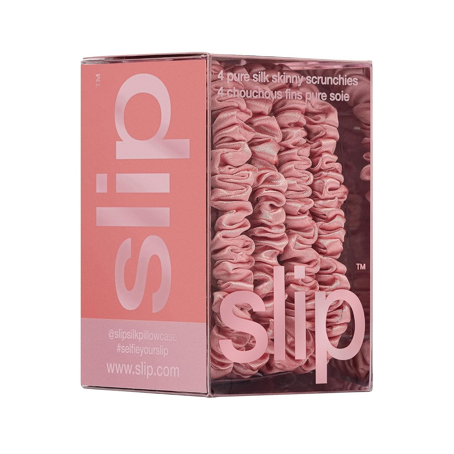 Slip Silk Hair Ties — Skinny Silk Black Scrunchies, No Damage, No Crease, Anti-Breakage |100% Mulberry Silk | All Hair Types | Made with Proprietary Slipsilk™ | Set of 4