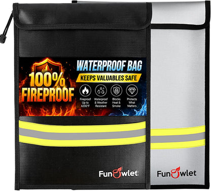 FunOwlet Fireproof Waterproof Money Document Bag, 2pack 15" x 11"