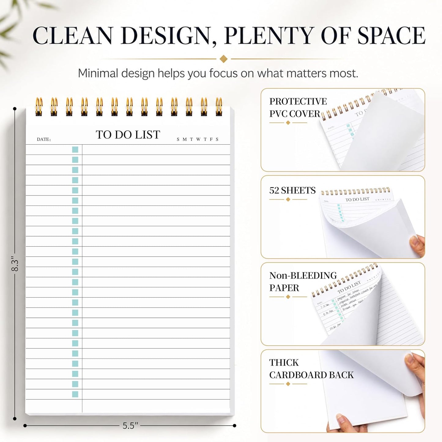 To Do List Notepad 3 Pack, Undated Daily Planner Notepad With To Do List Notebook Checklist Planner Spiral Waterproof Notepad for Office Supplies, School Planner, 52 Sheets/Pack, 5.5"*8.3" A5 Size