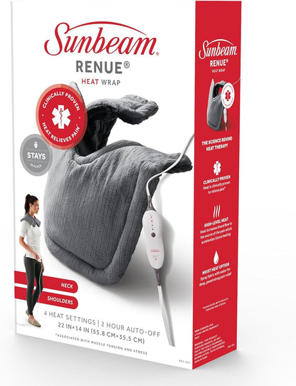 Sunbeam Contoured Heating Pad for Neck & Shoulder Pain Relief with Auto Shut Off Moist Heating Option 22 x 19 Grey