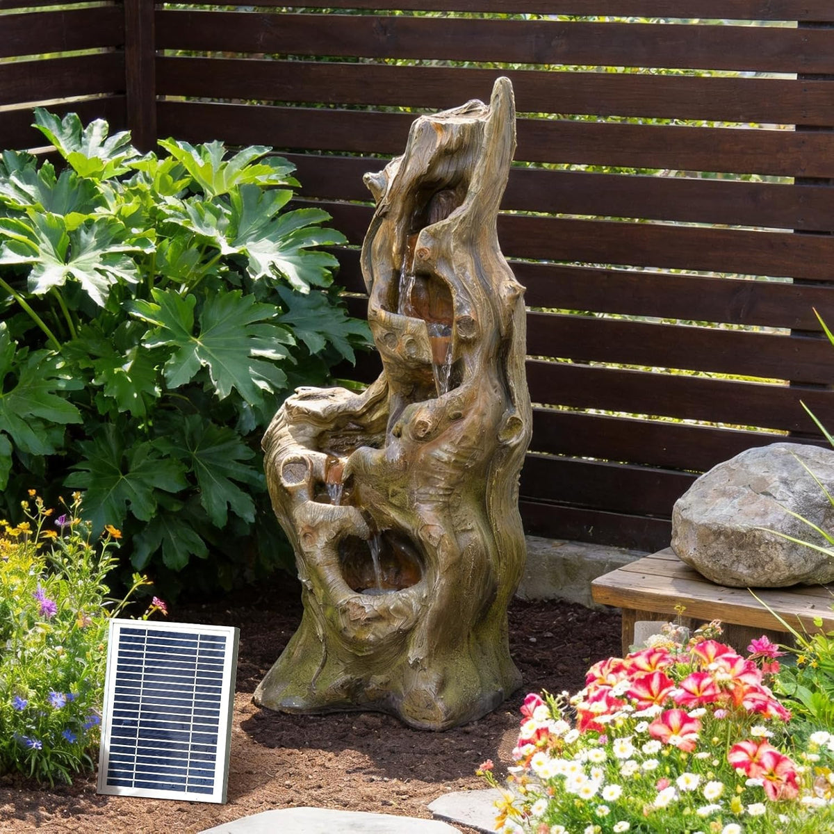 Sunlinua Water Fountain Outdoor, 5-Tier Cascading Realistic Tree Waterfall
