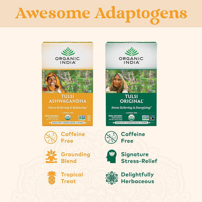 ORGANIC INDIA Calming Tulsi Ashwagandha Herbal, 18 Infusion Bags, 3 Pack