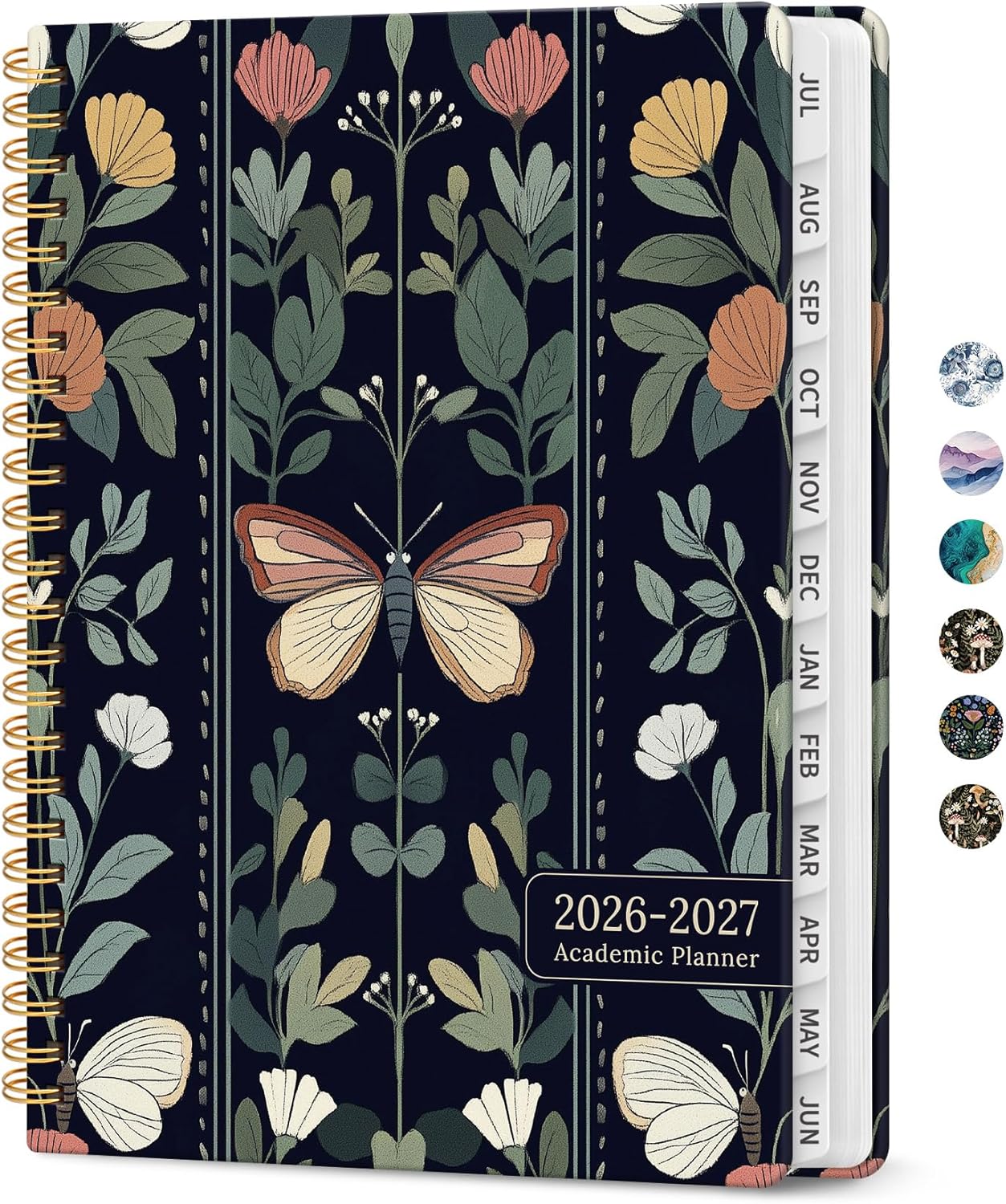 Planner 2026-2027, Academic Monthly and Weekly Calendar Planner for Women, July 2026 - June 2027, Hardcover Pretty Agenda Planner Book with Tabs, Spiral Daily Organizer for School Office Home Supplies, 6.3" x 8.5" - Blue Floral