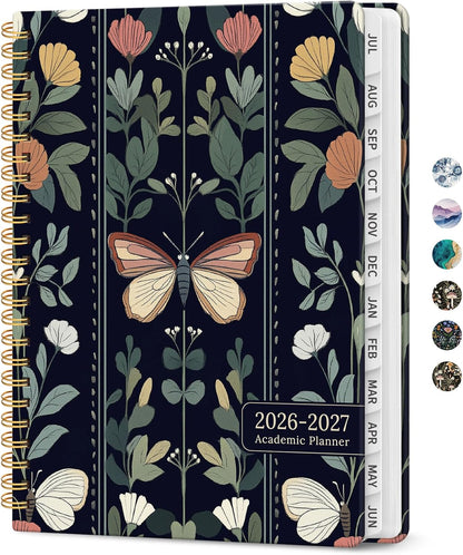 Planner 2026-2027, Academic Monthly and Weekly Calendar Planner for Women, July 2026 - June 2027, Hardcover Pretty Agenda Planner Book with Tabs, Spiral Daily Organizer for School Office Home Supplies, 6.3" x 8.5" - Blue Floral