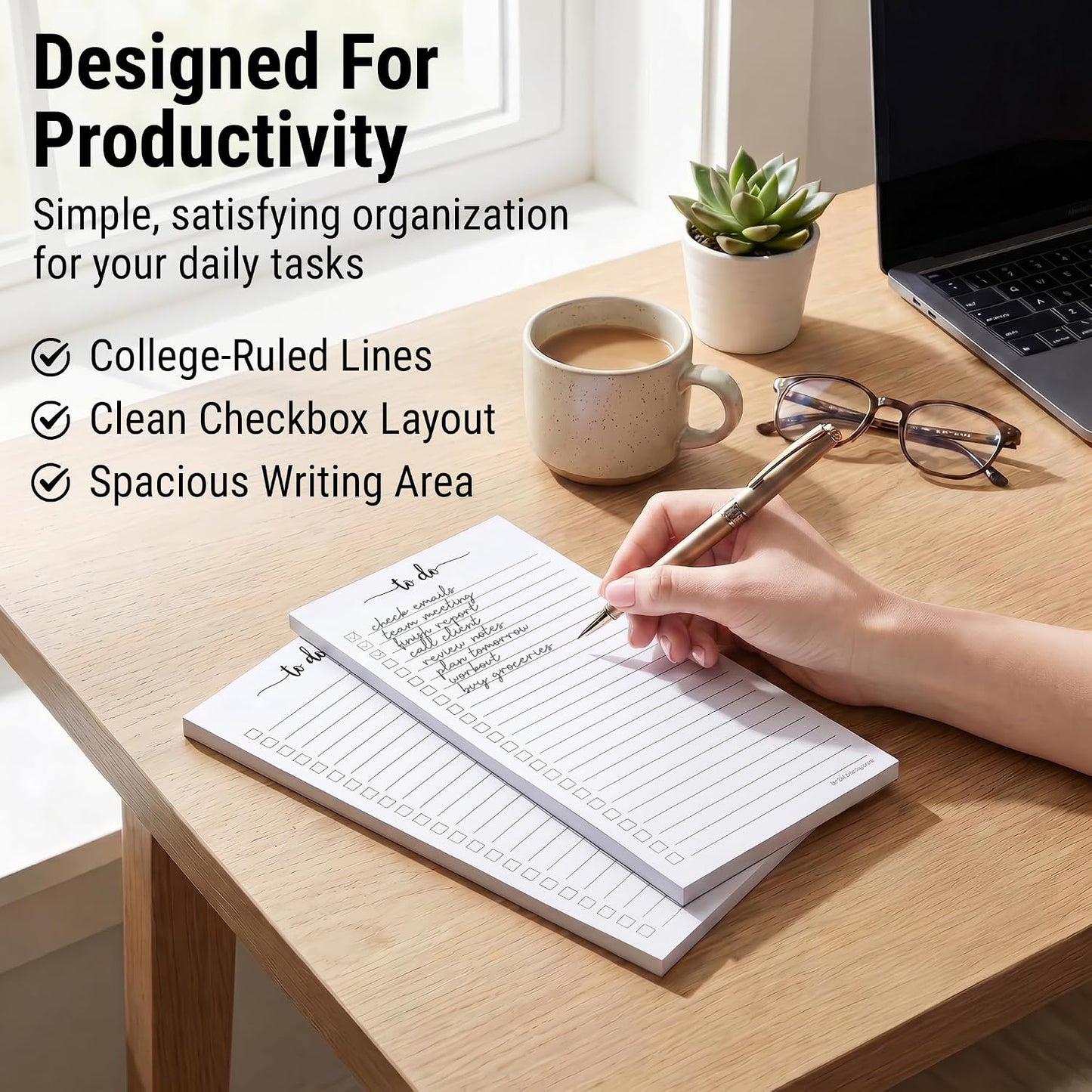321Done To Do List Notepad, 2-Pack 50 Sheets Each, 3.7x8.5 College Ruled Pad, 70lb Matte Paper, Note Pad for Shopping List, Checklist To-Dos Tasks Planning for Home Office, Made in USA