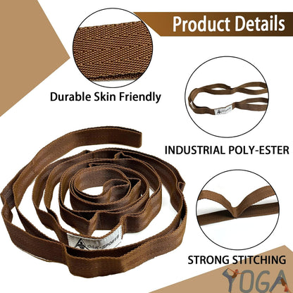 Stretching Strap Yoga Strap with Loops, Stretch Straps for Physical Therapy, Non-Elastic Exercise Strap for Pilates, Dance and Gymnastics with Workout Guide