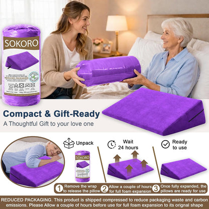 sokoro Bed Wedge Pillow for Sleeping, Small 7 Inch Compact Triangle Wedge Pillow for Acid Reflux, Sleep Apnea & Snoring Relief, Firm Incline for Back Support, Washable Cover (Grey, 24x14x7 in)