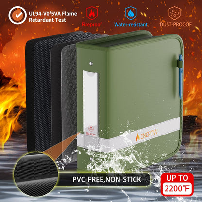 ENGPOW 3 Ring Binder,Fireproof 3 Inch D Ring Binder with Zipper,Holds 750 Sheets,Non-Stick,PVC-Free,Compatible with Clear Sheet Protectors,Portable School Office Home Safe Storage for Paper,Black