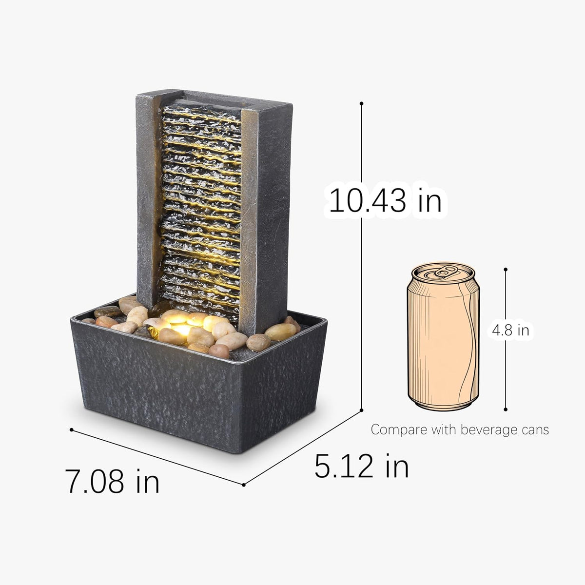 Haobos Modern Tabletop Water Fountain, Minimalist Indoor Waterfall with Warm LED Light & River Rocks, Soothing Zen Desk Fountain for Office, Bedroom, Spa, Relaxation Desk Decor Gift
