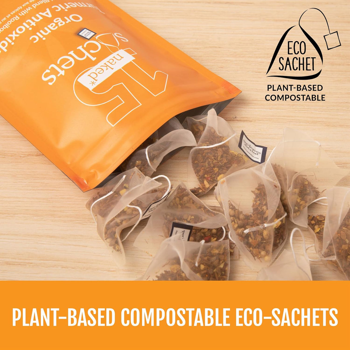 Two Leaves and a Bud Organic Turmeric Antioxidant Naked Tea Sachets, 15 Ct