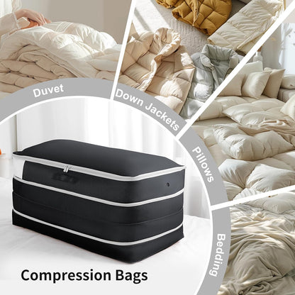 Comforter Storage Bag - Large Capacity Bedding Storage Bags Ultra Space Saving Self Compression Organizer, Washable Compression Bags for Storage Comforter Blanket Duvet Pillow, Beige