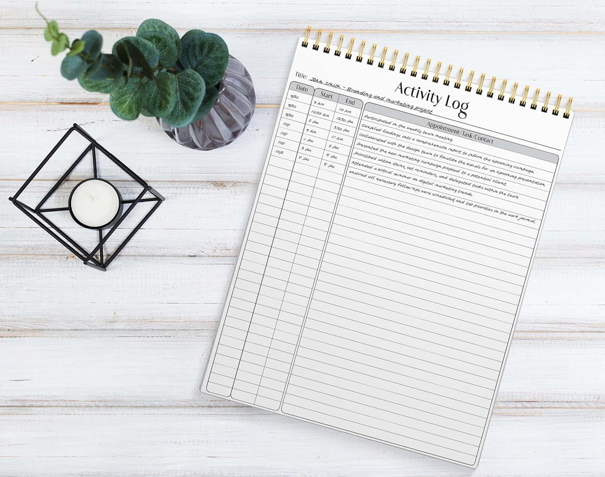 Better Office Products Activity Log Notepad, 8.5" x 11", Planning Note Pad, 50 Sheets, Double-Wire Spiral, Daily Time Tracking Productivity Checklist Organizer,(1 Pack)